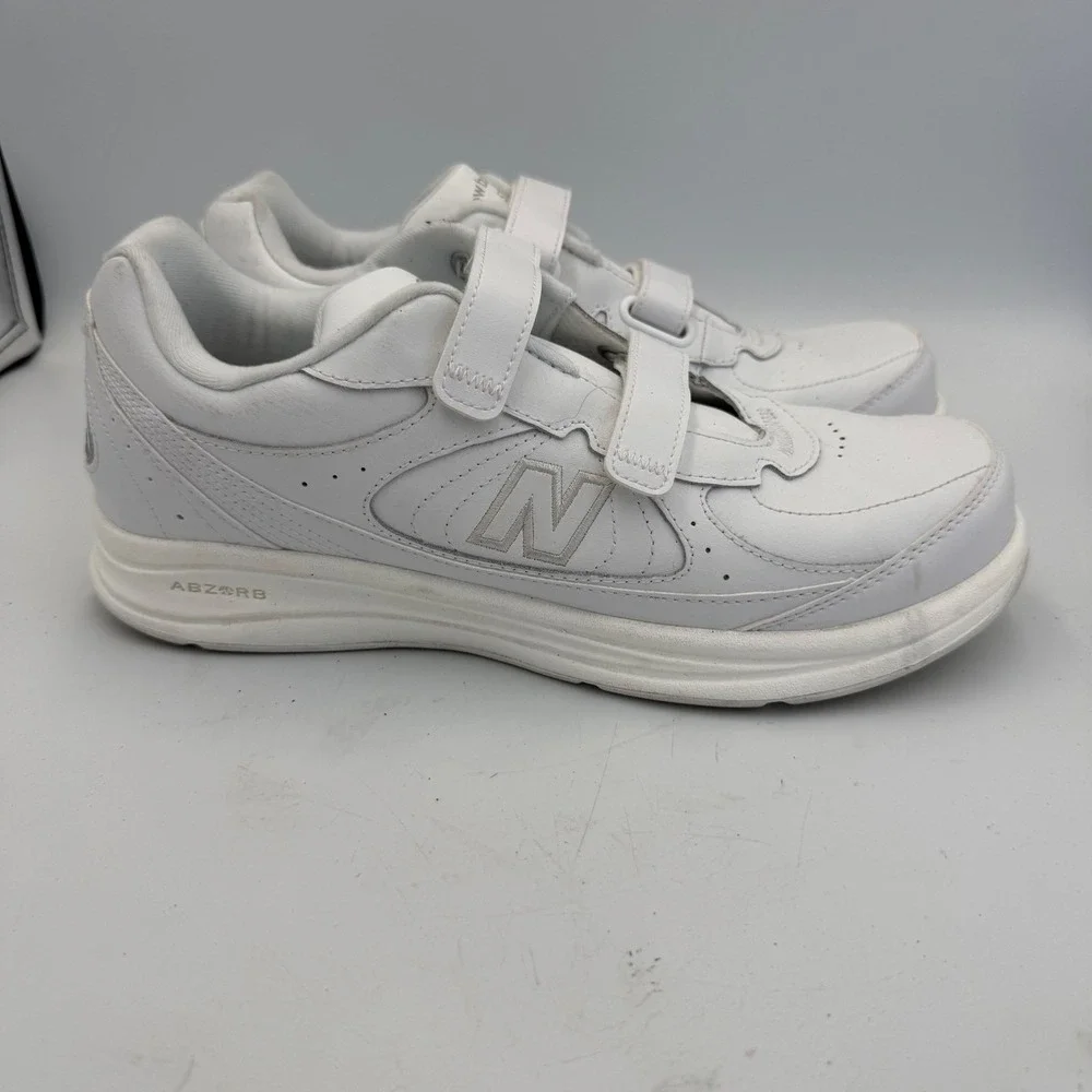New Balance 577 Mens White Leather Walking Shoes Hook Loop MW577VW Size 10 D